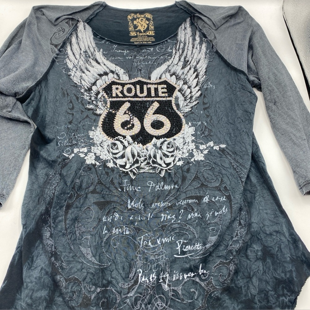 Velvet Stone Embellished Biker Y2K Off Shoulder Sequins 1/4 Sleeve Large LG